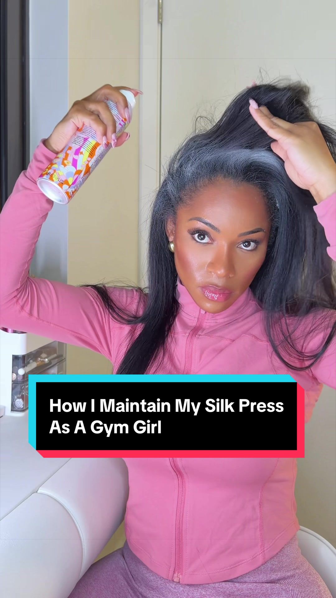 TikTok post by @christine.elizabeth for Amika. Caption reads: [...] 1. Part hair into sections 2. Spray @amika’s....