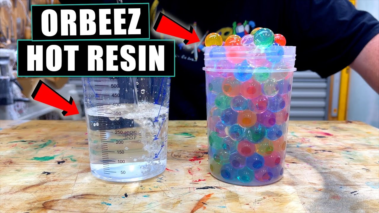 YouTube post by @BensWorx for Resiners. Caption reads: What Will Happen To ORBEEZ In HOT Resin?.
