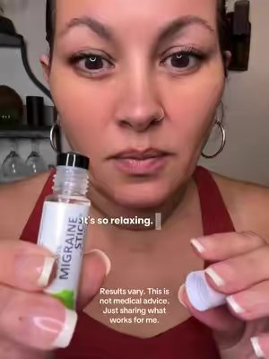 TikTok post by @dalymb324 for Migrastil. Caption reads: Migrastil Stick Aromatherapy Roll-On, Cool and....