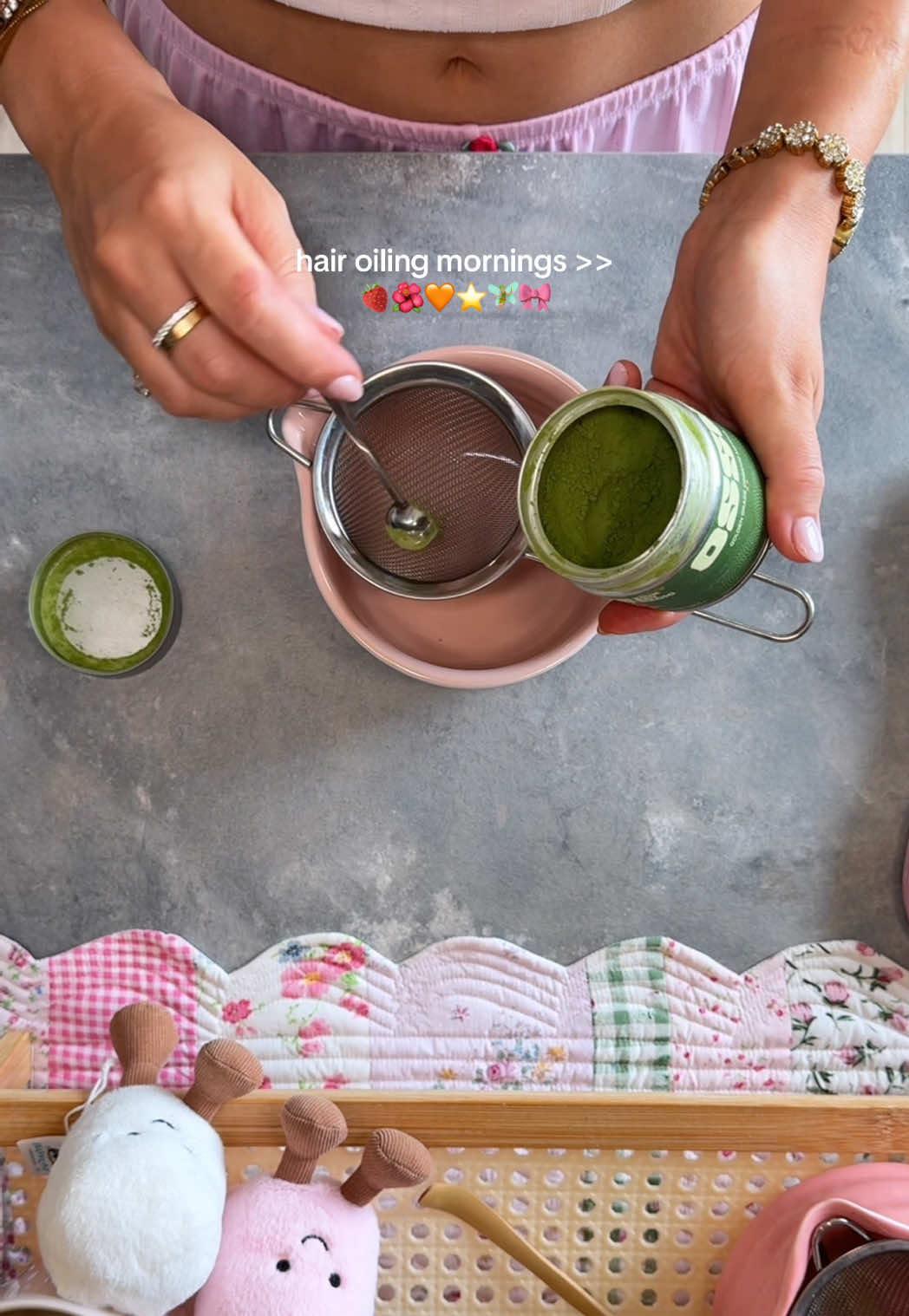 TikTok post by @by.emmaleah for Emi Jay. Caption reads: [...] mornings >> 🍓🌺🧡⭐️🧚🏼🎀 products @Emi Jay....