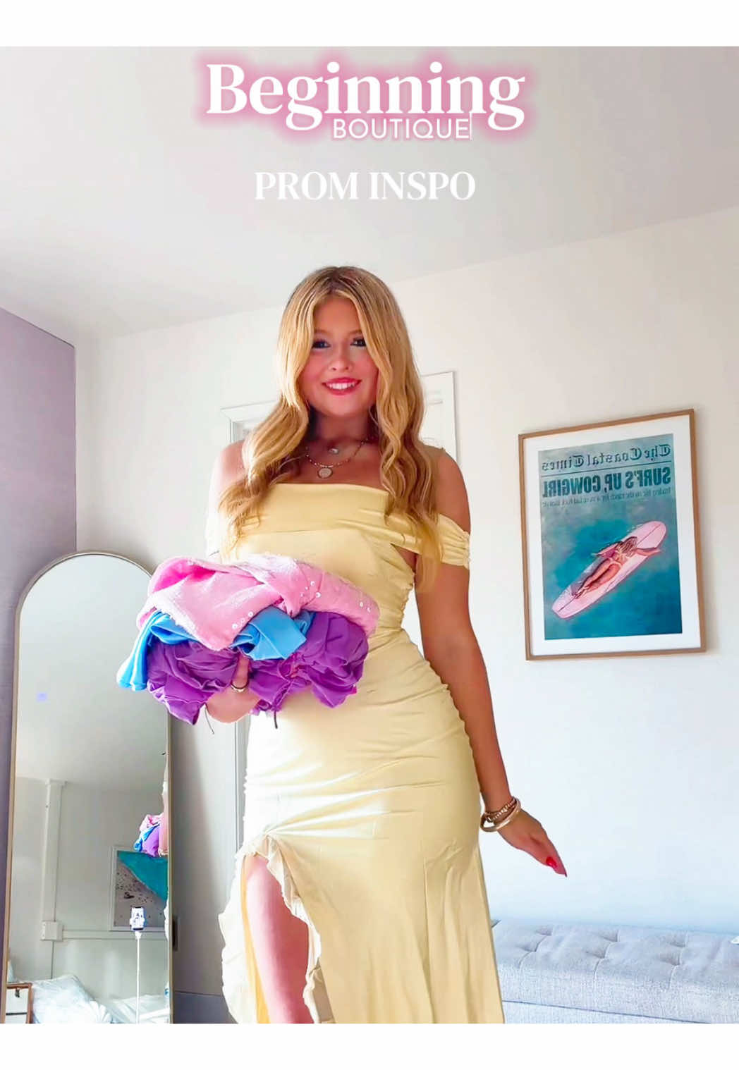 TikTok post by @isabella.bellefeuille for Beginning Boutique. Caption reads: Spring formal dresses!! @Beginning Boutique 💐🌷....