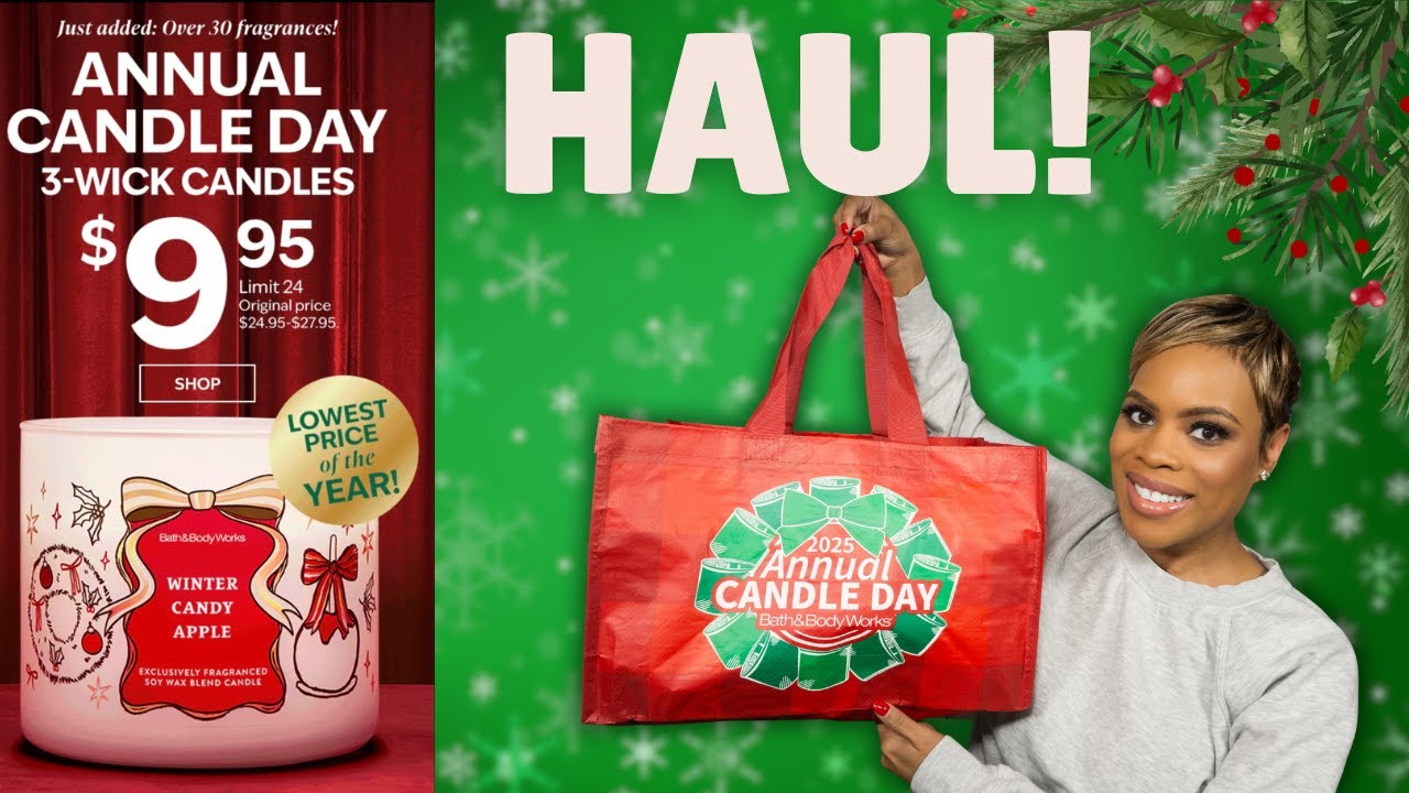 YouTube post by @TheSantaMaria1 for Scentsplit. Caption reads: Bath and Body Works Candle Day 2025 Haul and Recap.