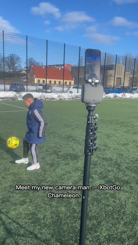 Instagram post by @marcus_p_medina for XbotGo. Caption reads: 🎥⚽️ Meet my new cameraman — XbotGo Chameleon. He....