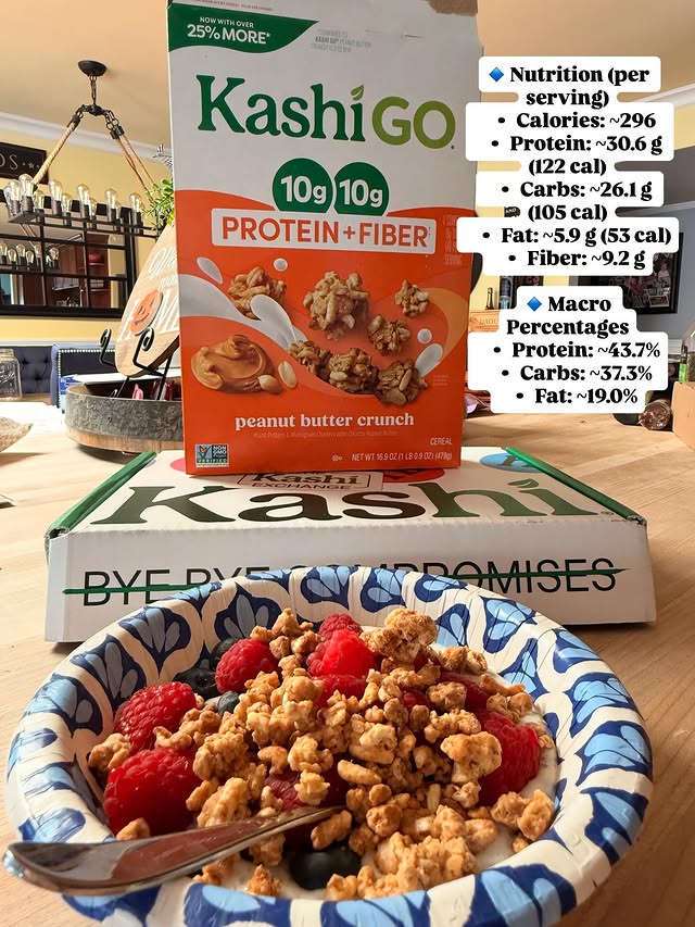 Instagram post by @gilmoregirl123 for Kashi. Caption reads: [...] 🥣✨more protein and more fiber with KashiGo....