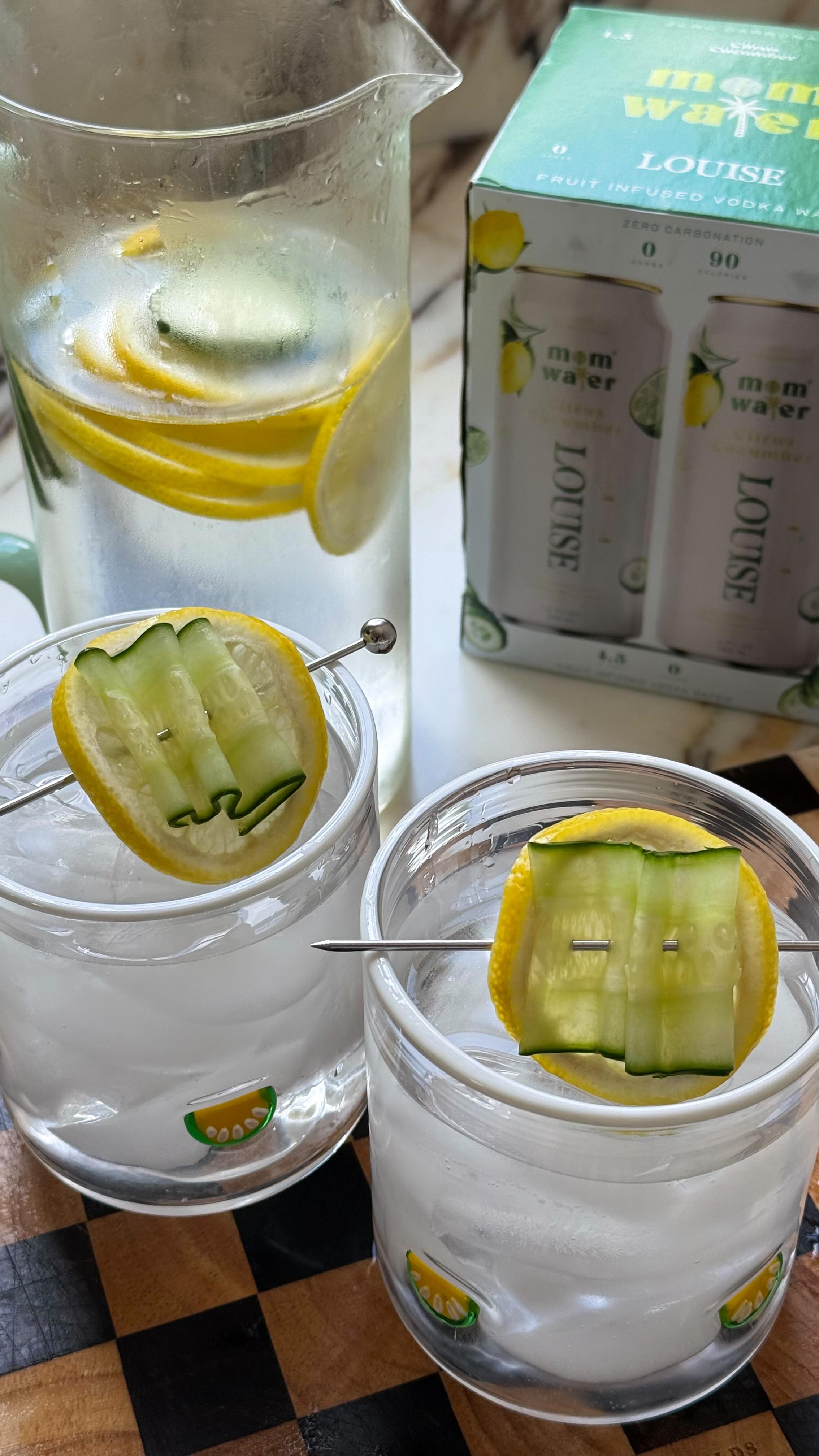 Instagram post by @clarapeirce for Mom Water. Caption reads: [...] my favorite cocktail shortcut!!....