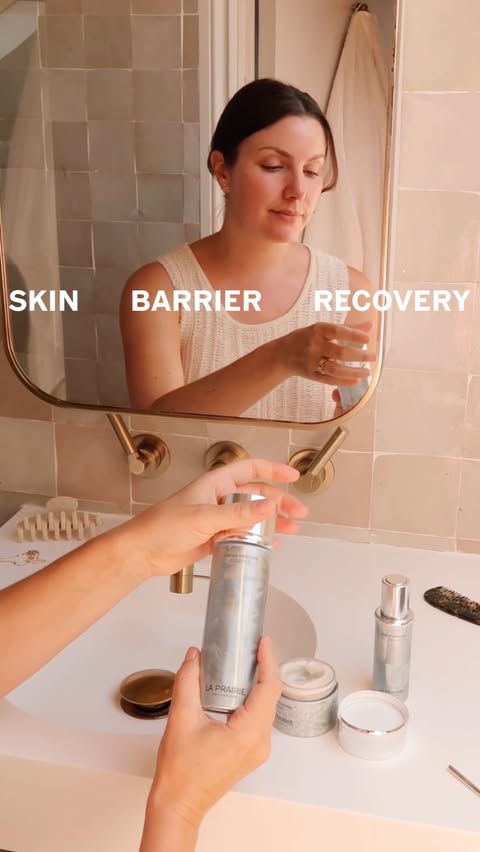 Instagram post by @emmahoareau for La Prairie. Caption reads: [...] repair powered by advanced actives. AD....