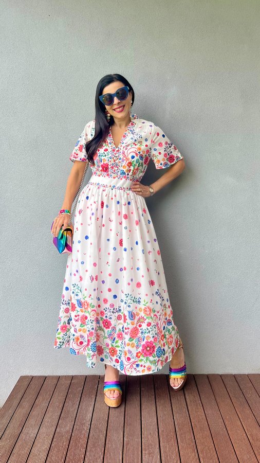 Instagram post by an influencer for Little Party Dress. Caption reads: [...] Stephanie Dress from @littlepartydress in....