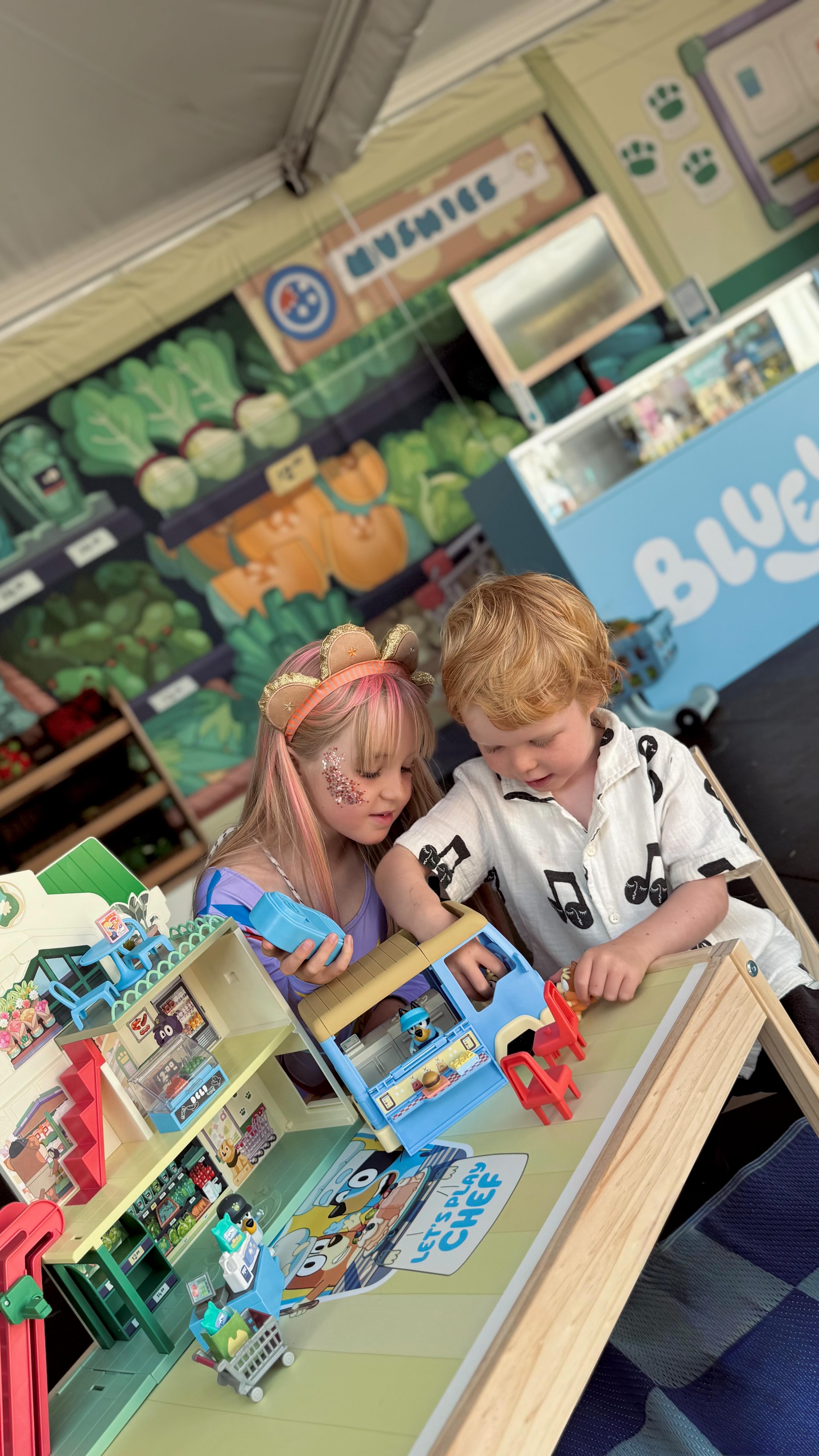 Instagram post by @shellandthelittlies for MooseToys. Caption reads: #ad The ultimate Bluey day with @moosetoys at Camp....