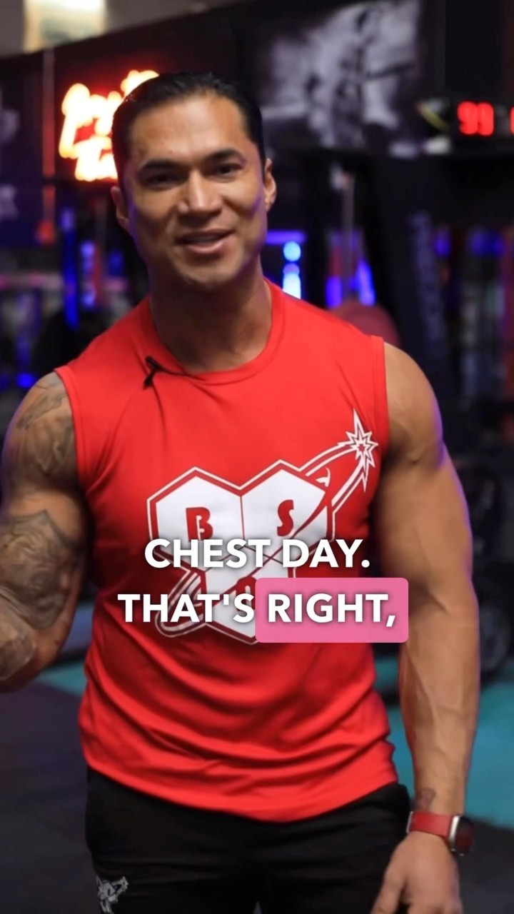 Instagram post by @shane.martinez.official for BSN. Caption reads: Get your chest sculpted with this cable fly....