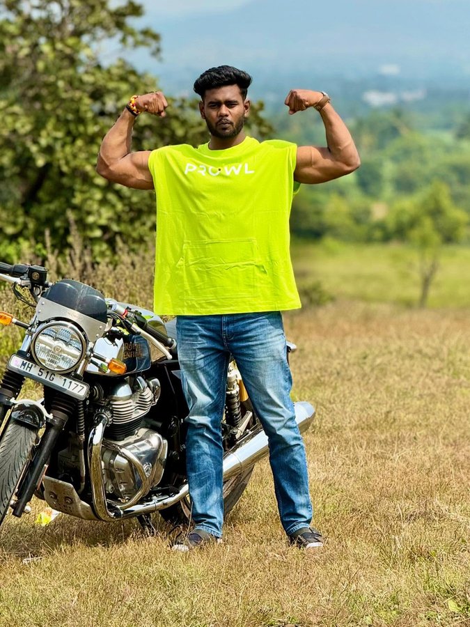 Instagram post by @shevat_re for Royal Enfield. Caption reads: Big bike with big body 🏍️💪 #gt #gt650 #biceps....