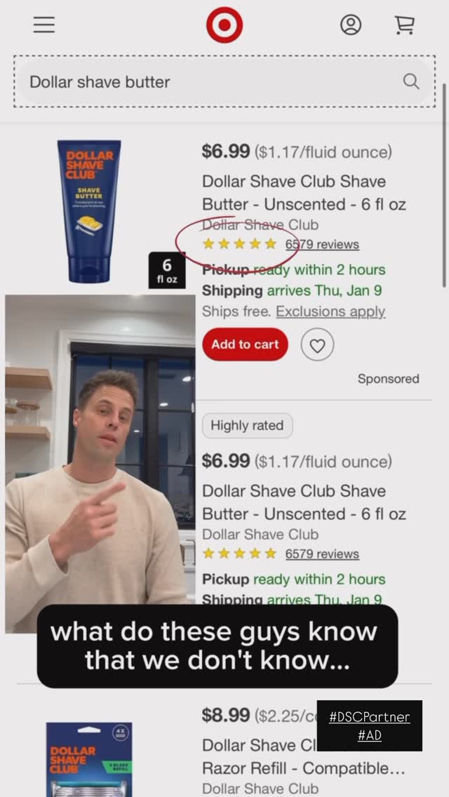Instagram post by @codywestonandrew for Dollar Shave Club. Caption reads: #ad It’s not that serious. Shaving is just another....