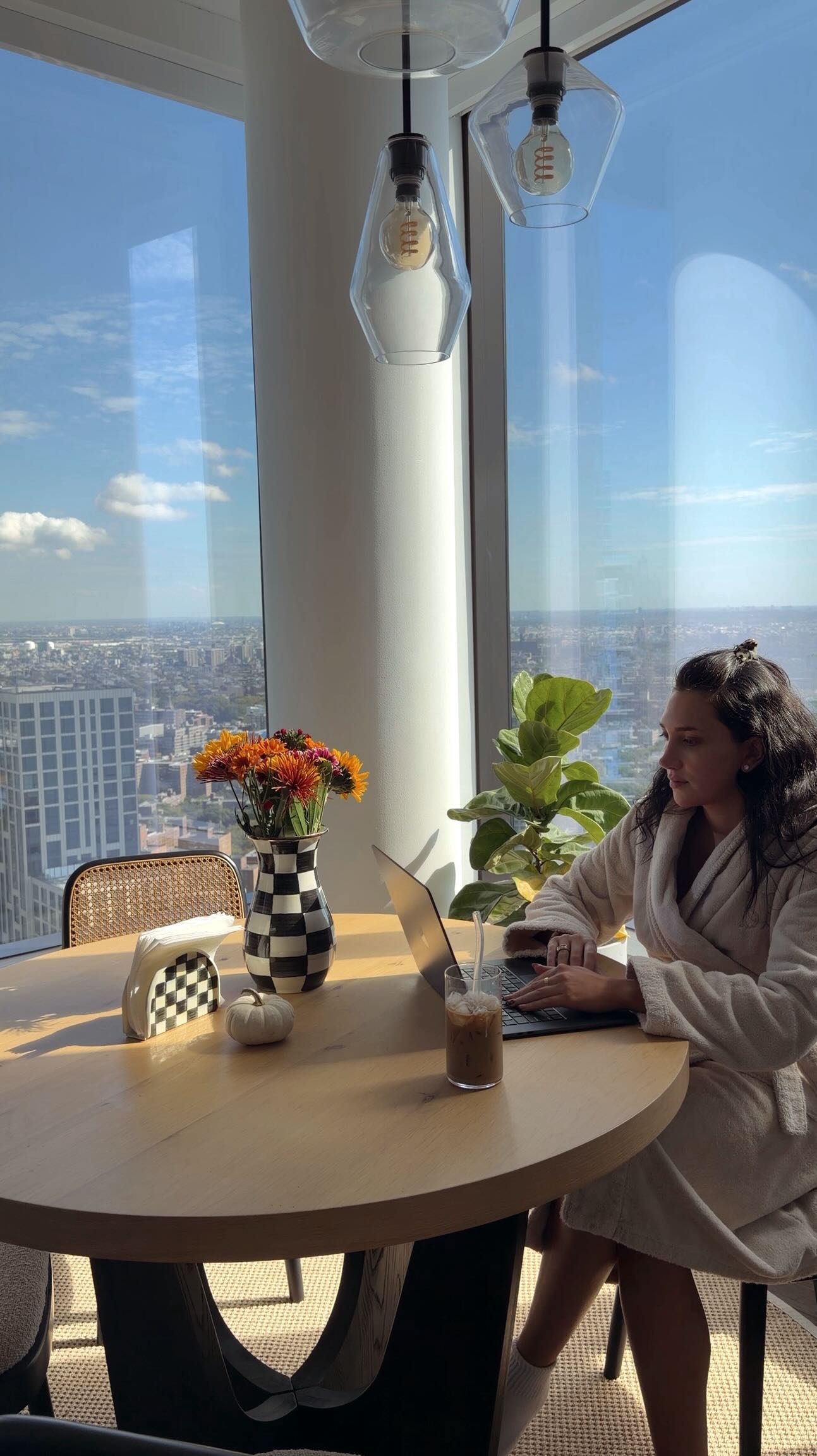 Instagram post by @brookemiccio for Califia Farms. Caption reads: when your coffee routine is so good you fall....