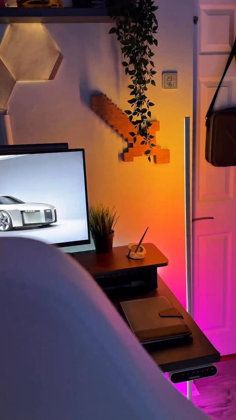 Instagram post by @itzame_uk for Nanoleaf. Caption reads: Mood lighting with a clean look! The @Nanoleaf....