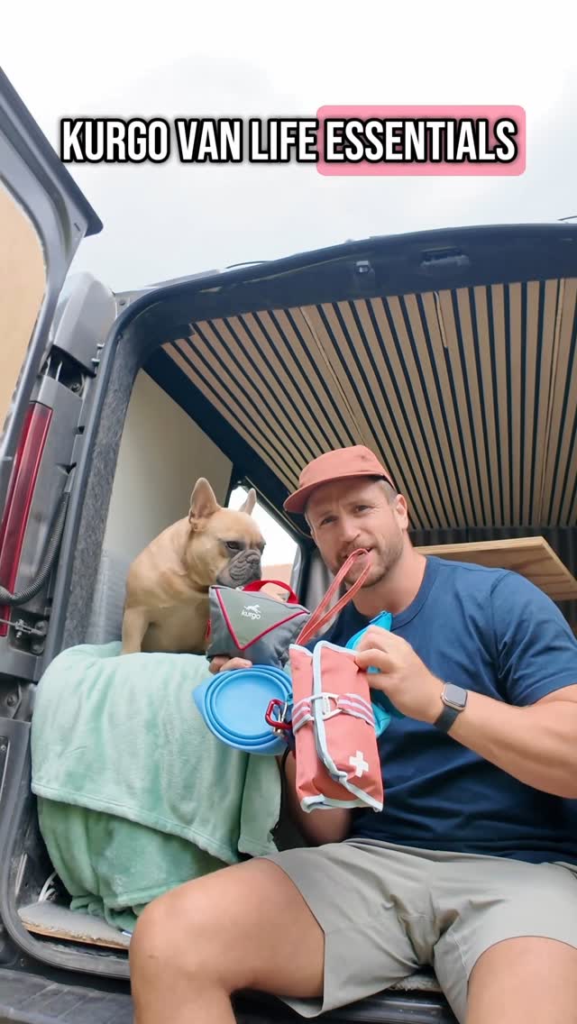 Instagram post by @tj.the.frenchie for Kurgo. Caption reads: [...] we always take with us on the go from....