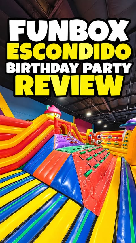 Instagram post by @sandiego.mamas for FUNBOX. Caption reads: [...] loved our birthday party experience at....