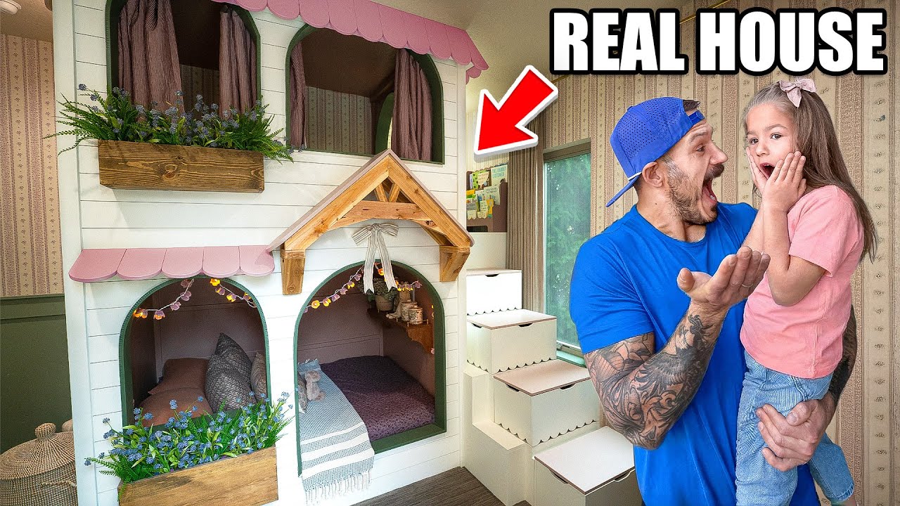 YouTube post by @MrBuildit for Lowe's. Caption reads: I Built A Luxury Playhouse Bunk Bed.