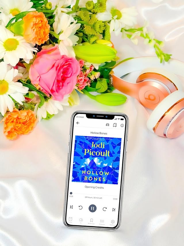 Instagram post by @the_romance_regent for Penguin Random House Audio. Caption reads: Hollow Bones by @jodipicoult Available NOW!!!....