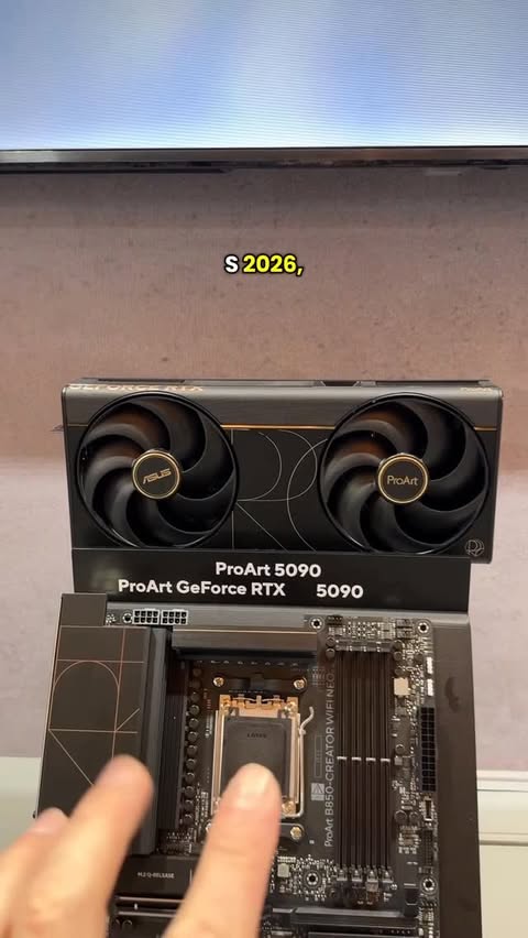 Instagram post by @thinkcomputers for ASUS. Caption reads: We finally have an @asus ProArt RTX 5090! What do....