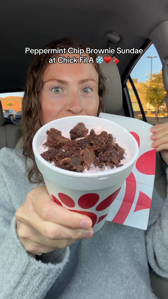 Instagram post by @morganchomps for Chick-fil-A. Caption reads: Peppermint Chip is BACKKK at Chick Fil A! Would....