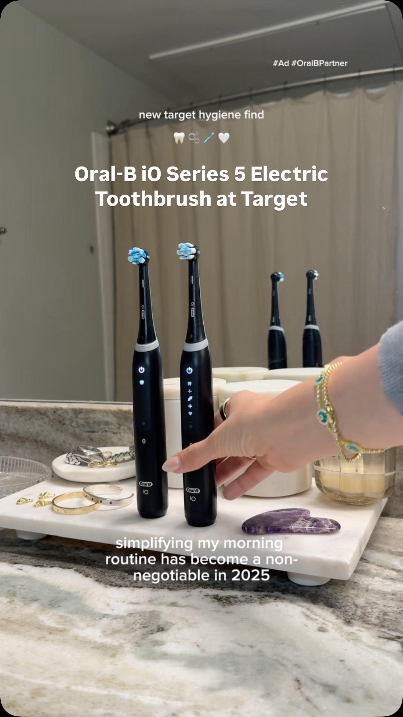 Instagram post by @parkerewing for Oral-B. Caption reads: #OralBPartner #Ad Here’s to 100% cleaner teeth....