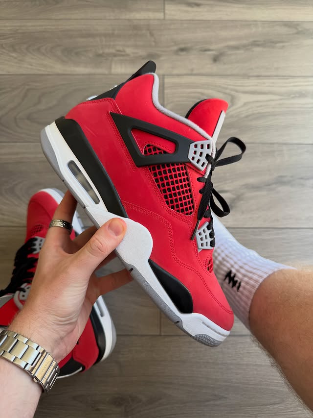 Instagram post by @joehughesshoes for size. Caption reads: The Air Jordan 4 Toro Bravo in hand 🐂🔥 These....