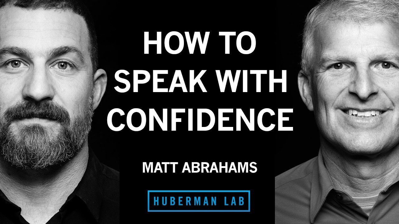 YouTube post by @hubermanlab for BetterHelp. Caption reads: How to Speak Clearly & With Confidence | Matt....
