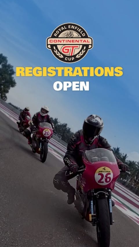 Instagram post by @powerdrift for Royal Enfield. Caption reads: [...] your opportunity to become a racer! Royal....