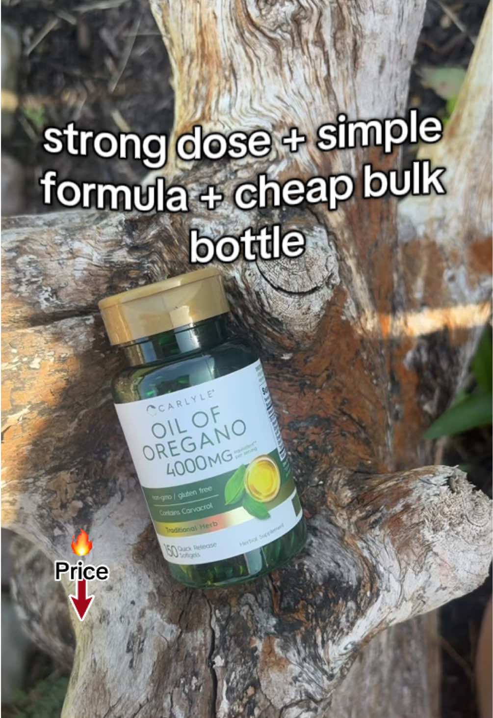 TikTok post by @infinitecharmbeauty for Carlyle Nutritionals. Caption reads: [...] Carlyle Oregano Oil 4000mg @Carlyle....