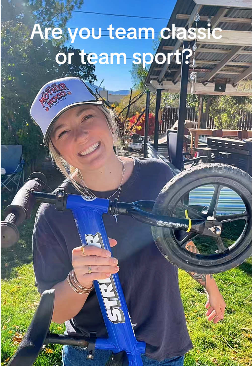 TikTok post by @babedownen for Strider Bikes. Caption reads: For me the sport @Strider Bikes is worth the extra....