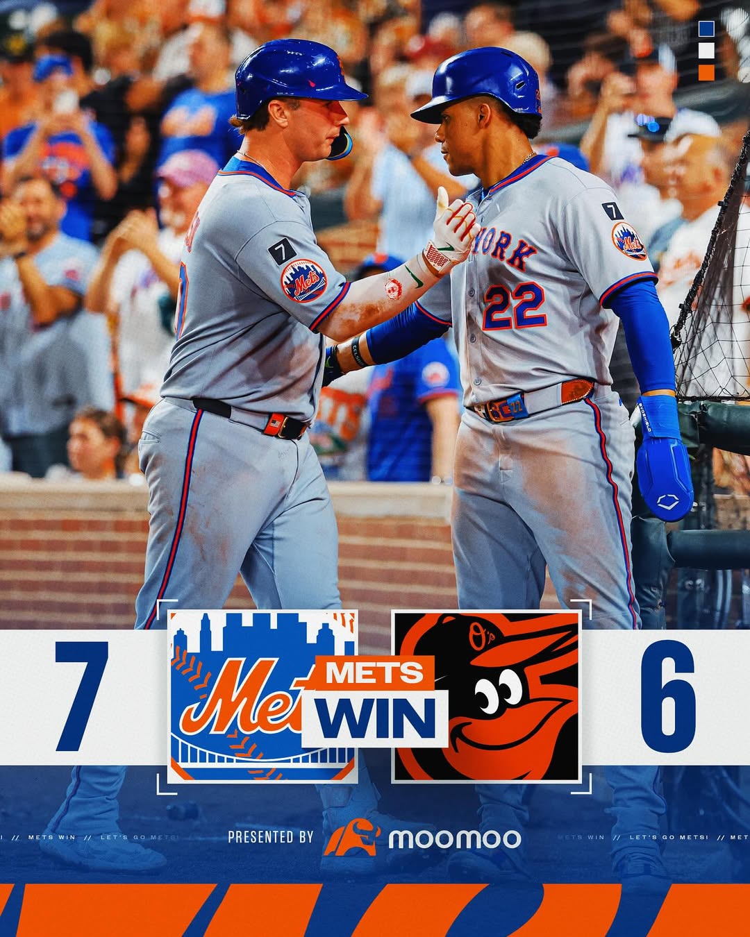 Instagram post by @mets for moomoo. Caption reads: Comeback complete! 👏 #MetsWin #LGM.
