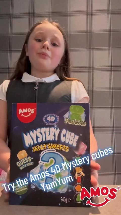 Instagram post by @xolivia_georgiax for Amos Sweets. Caption reads: @amossweets_uk sent us their 4D mystery cubes to....