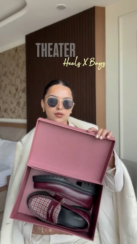 Instagram post by @ayna.chauhan for Theater. Caption reads: A little shoe + bag pairing moment with....