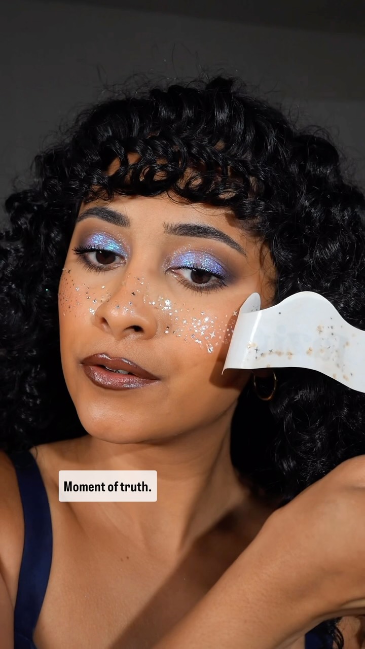 Instagram post by @noopur_makeup for Fazit. Caption reads: Trying the viral glitter freckles from....