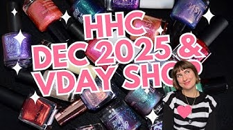 YouTube post by @CaitlinSwatches for Cracked Polish. Caption reads: December 2025 & Valentine's Day Shop HHC Hella....