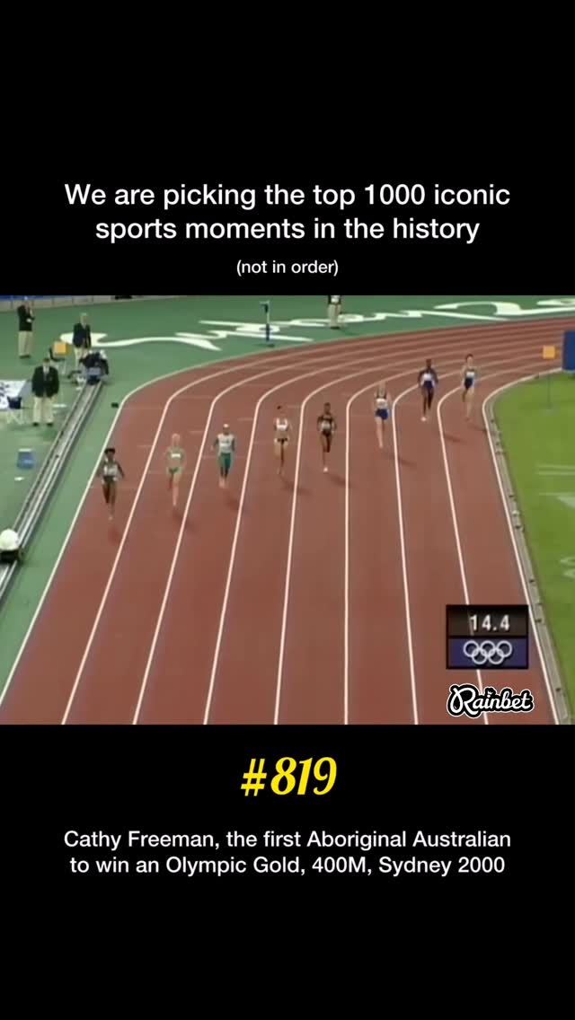 Instagram post by @iconic__sports_moments for Olympics. Caption reads: At the 2000 Sydney Olympics, Cathy Freeman carried....