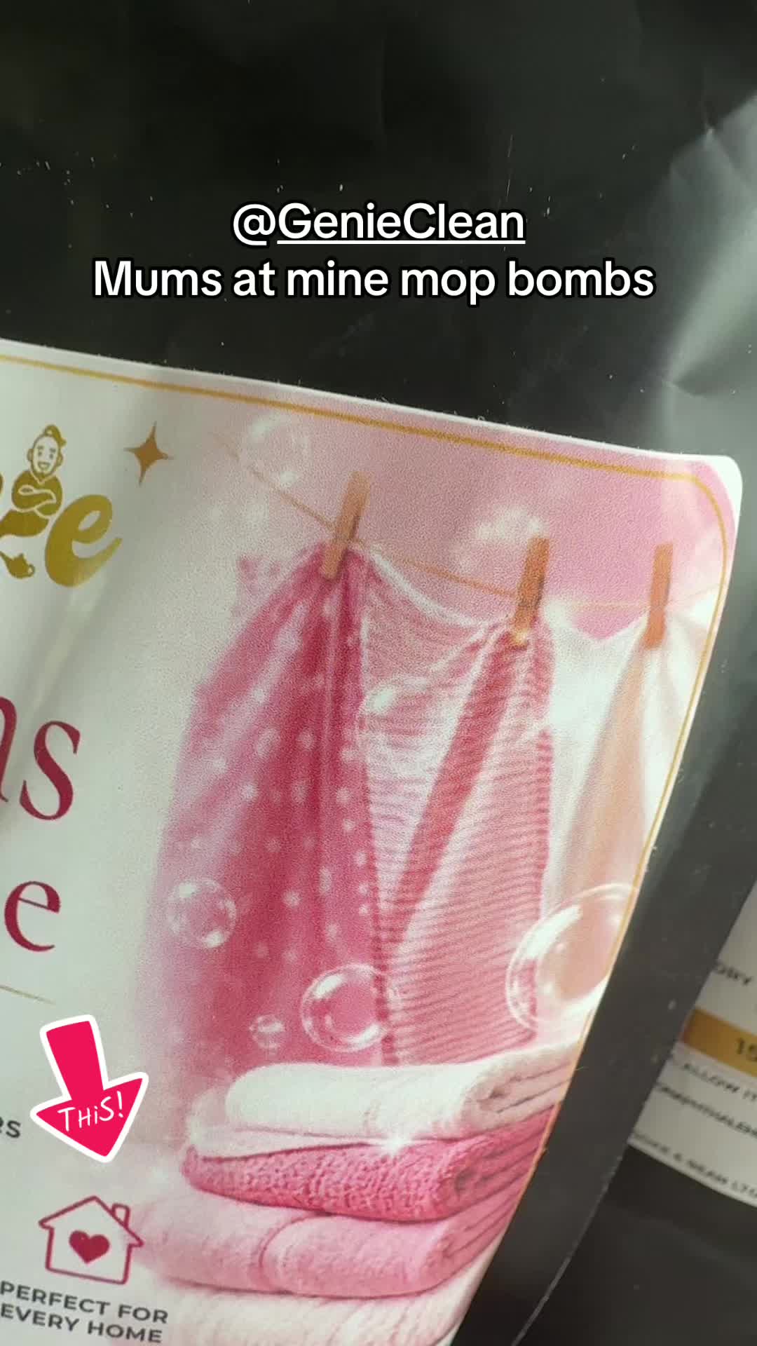 TikTok post by @celiatate1960 for Genie Clean. Caption reads: @Genie Clean ✨ Genie Clean Mop Bombs – "Mums At....