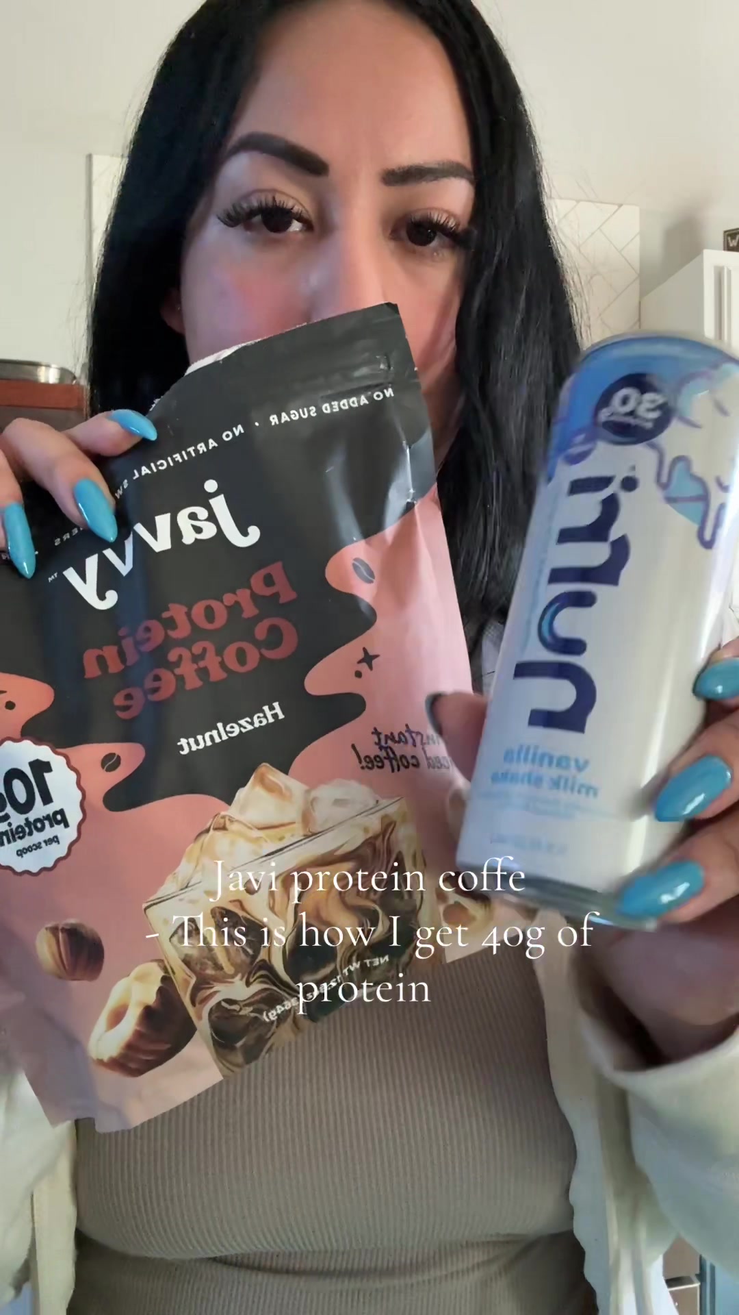 TikTok post by @bettyboooooyouknowwho for Javy Coffee. Caption reads: Coffee + protein 🙌🏼 this here is a total of 40g.....