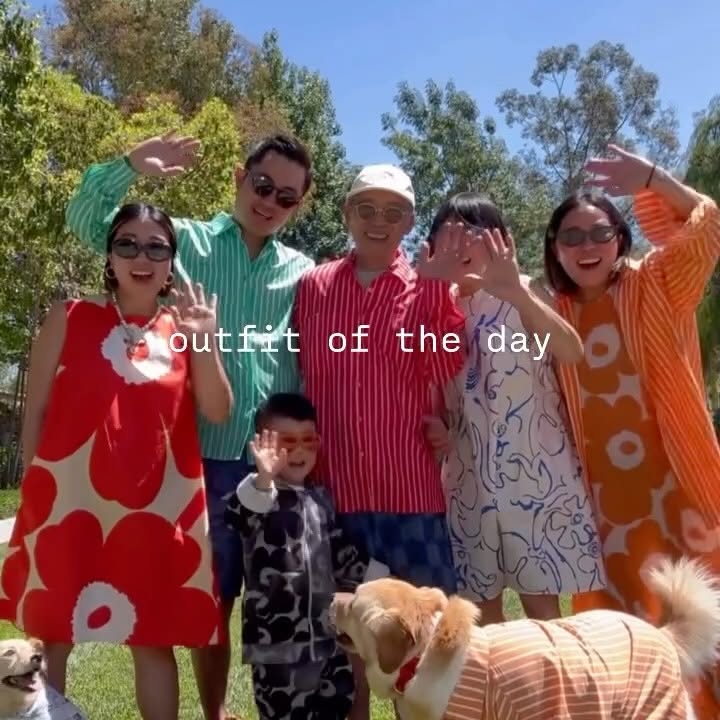 Instagram post by @akiandkoichi for Marimekko. Caption reads: 🩵☀️ SUMMER FAMILY☀️🧡 @marimekko #ootd #fashion....
