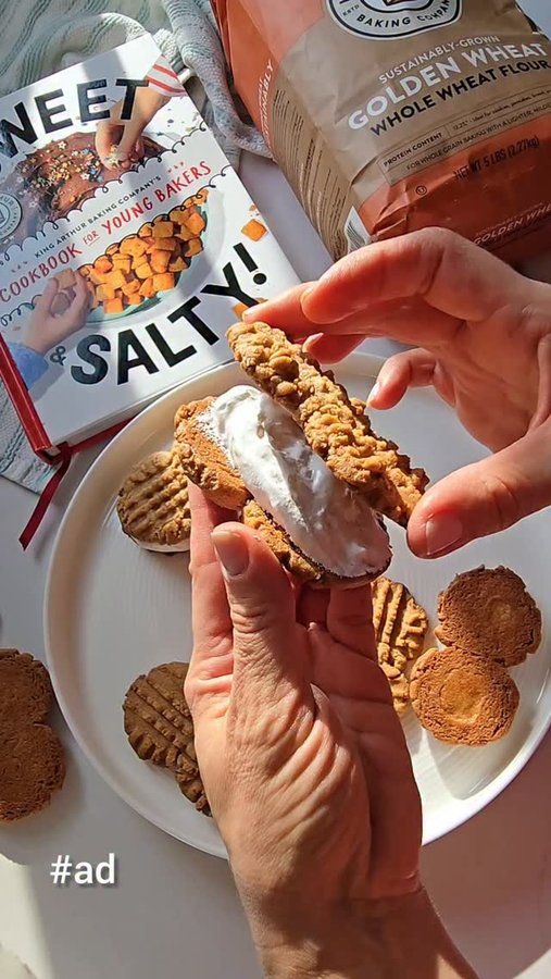 Instagram post by @sashacakeschicago for King Arthur Baking Company. Caption reads: Fluffernutter Cookies!🥜🍪 This recipe completely....