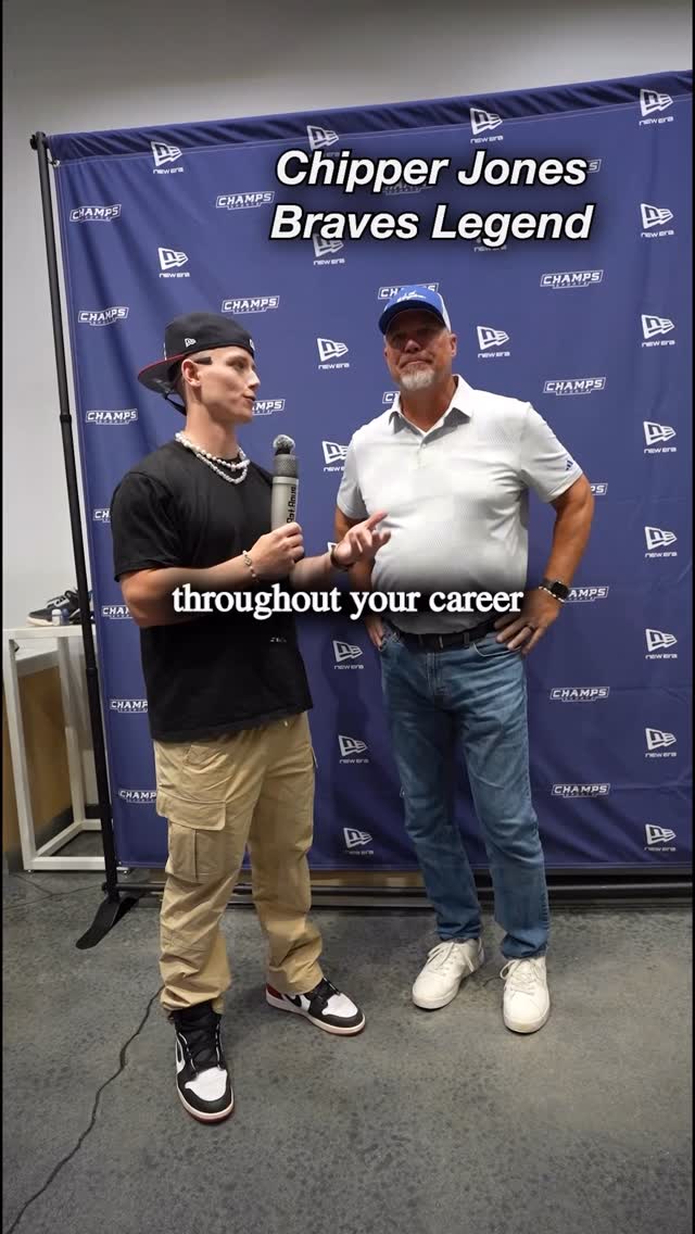 Instagram post by @realcj10 for Champs Sports. Caption reads: Chipper Jones is the absolute man 🔥 It was so....