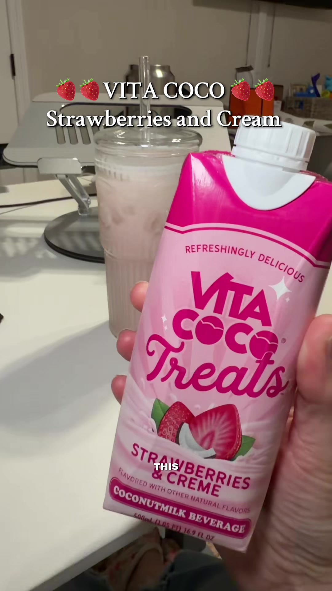 TikTok post by @ali.shook_ for Vita Coco. Caption reads: @Vita Coco really nailed it with the Strawberries....