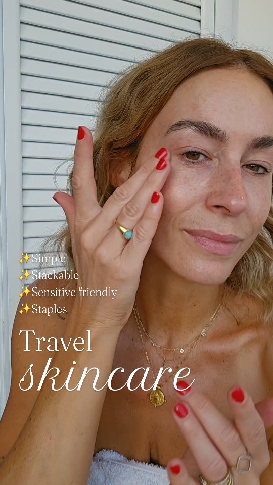Instagram post by an influencer for Trinny London. Caption reads: Travel skincare with @trinnylondon ✨️ 💦 Plump Up....