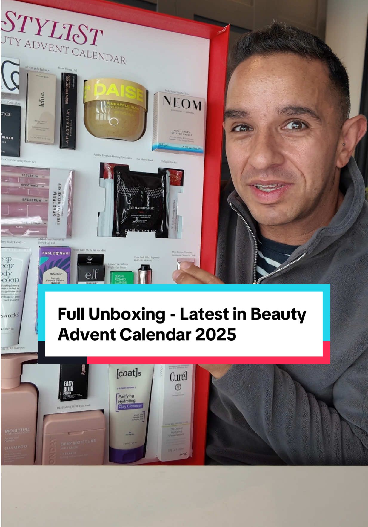 TikTok post by @thelifeofmrt for Latest in Beauty. Caption reads: Latest in Beauty Advenr Calendar for 2025 is here....