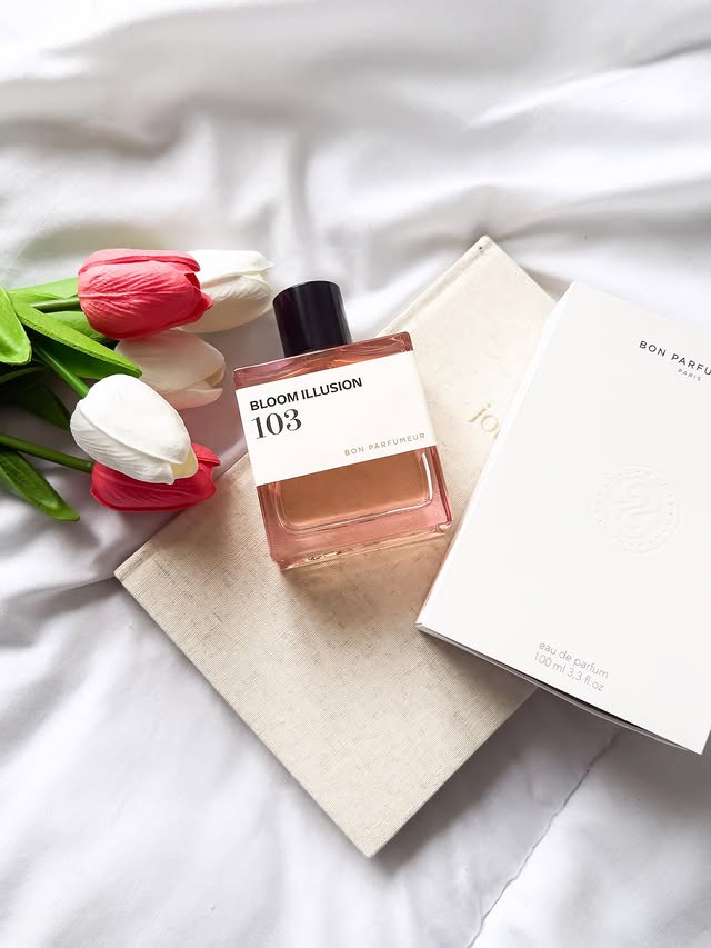Instagram post by @elayiik for Bon Parfumeur. Caption reads: 103 Bloom Illusion✨ @bonparfumeur latest release....