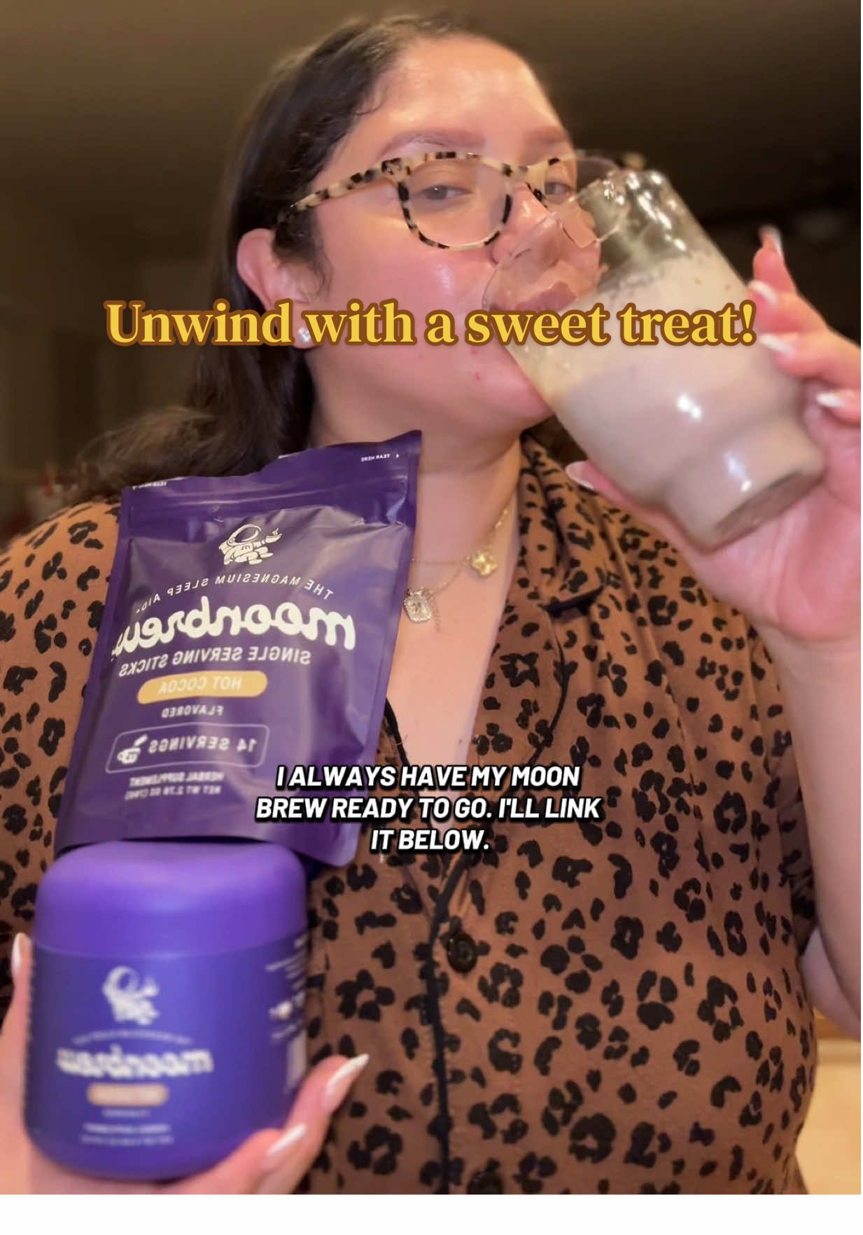 TikTok post by @karen21_21 for MoonBrew. Caption reads: [...] nighttime ritual to unwind 🌕😴🤎 @MoonBrew....