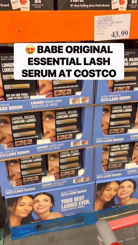 Instagram post by @costcobuys for Babe Original. Caption reads: 😍 @babe.original Essential Lash Serum is....