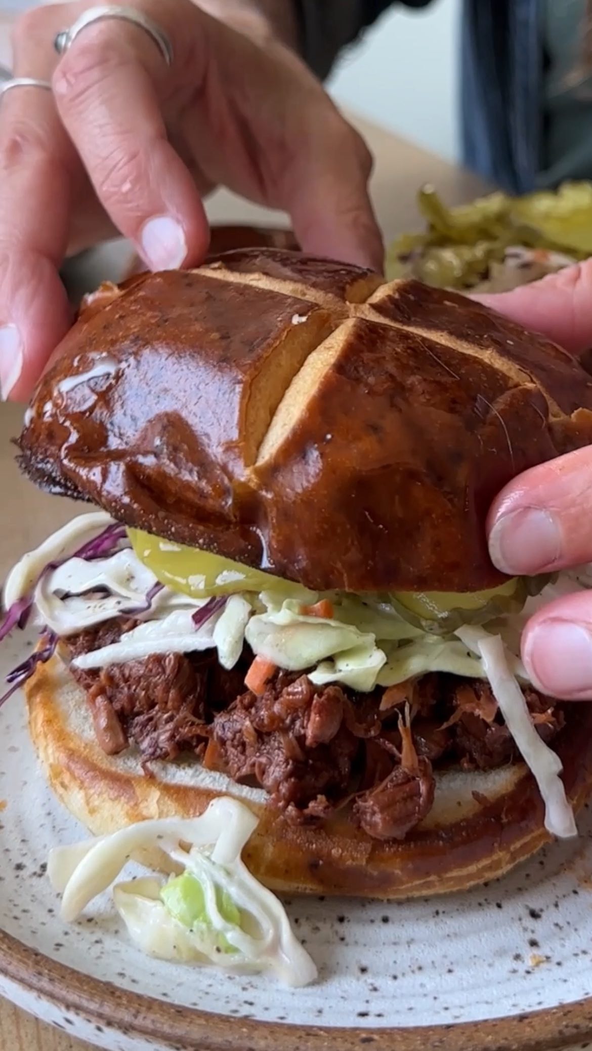 Instagram post by @vegan for Purple Carrot. Caption reads: 🌞 BBQ JACKFRUIT SANDWICH 🌞 Comment JACKFRUIT for....