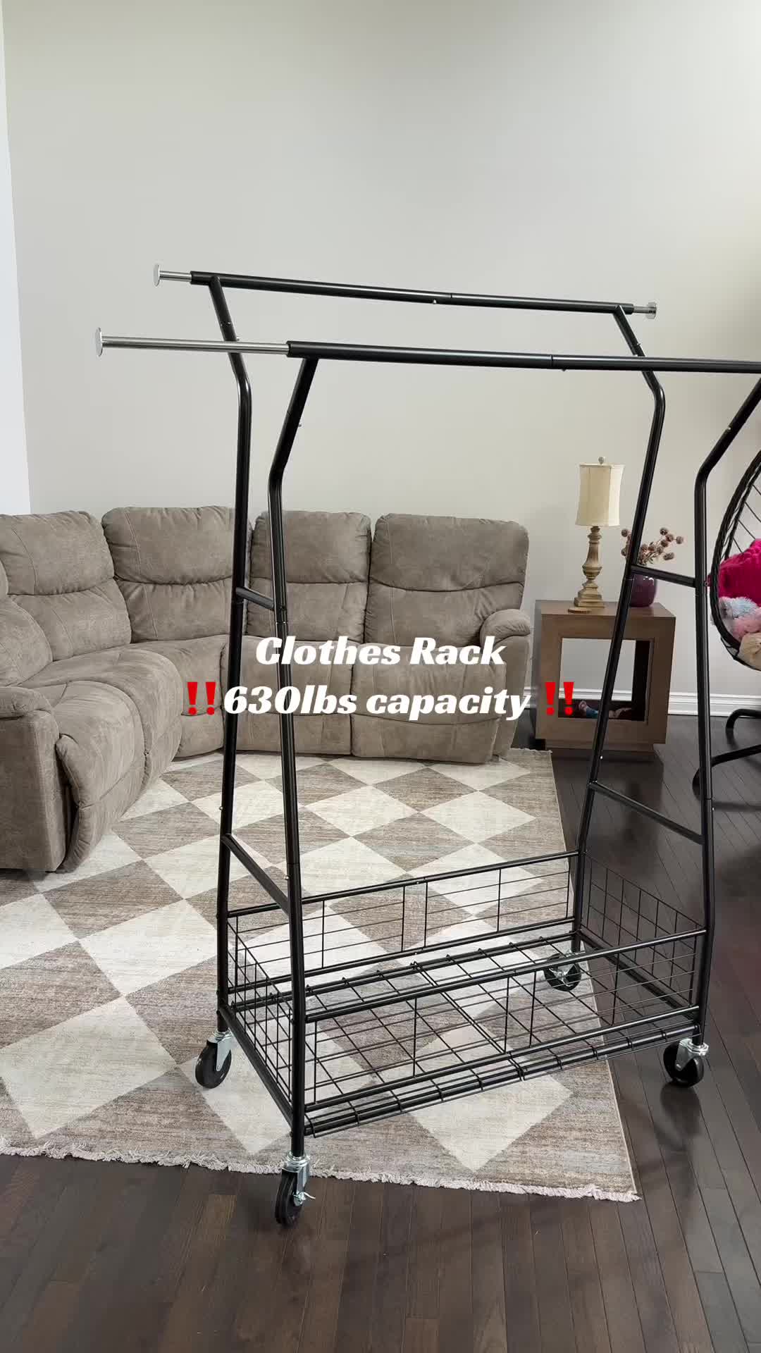 TikTok post by @lymonline for Raybee Furniture US. Caption reads: @RaybeeFurniture @Raybee Furniture US #clothesrack....