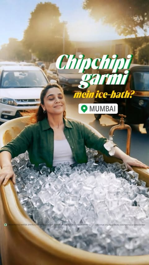 Instagram post by @sharvari for Sprite. Caption reads: Garmi ki chipchip. Traffic ki chakchak. Bachna....