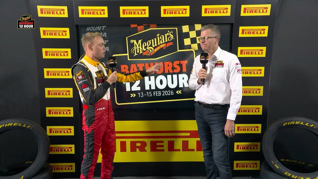 Instagram post by @bathurst12hr for Pirelli. Caption reads: [...] leading lap around Bathurst in the....